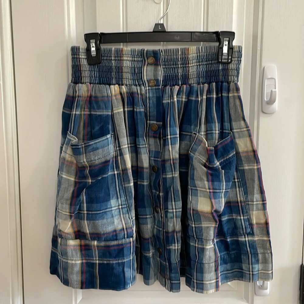 CURRENT/ELLIOT blue plaid skirt.  S